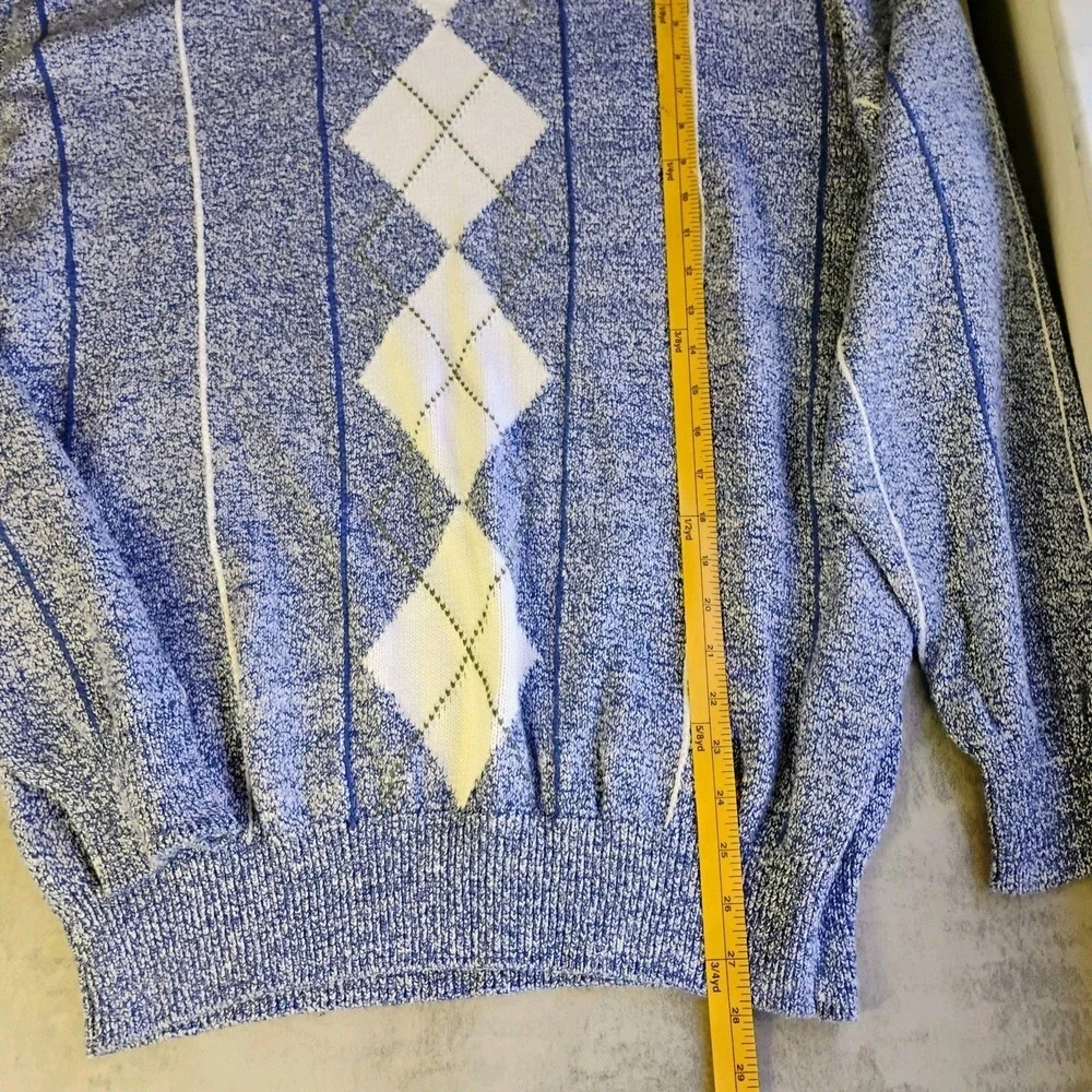 Vintage Claiborne Argyle Knit Sweater Mens Large‎ Blue Preppy Academia Golf